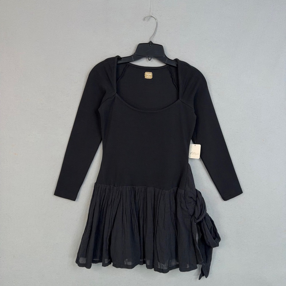 Free People Dress Womens Small Black Lexi Mini Drop Waist Fit & Flare Boho